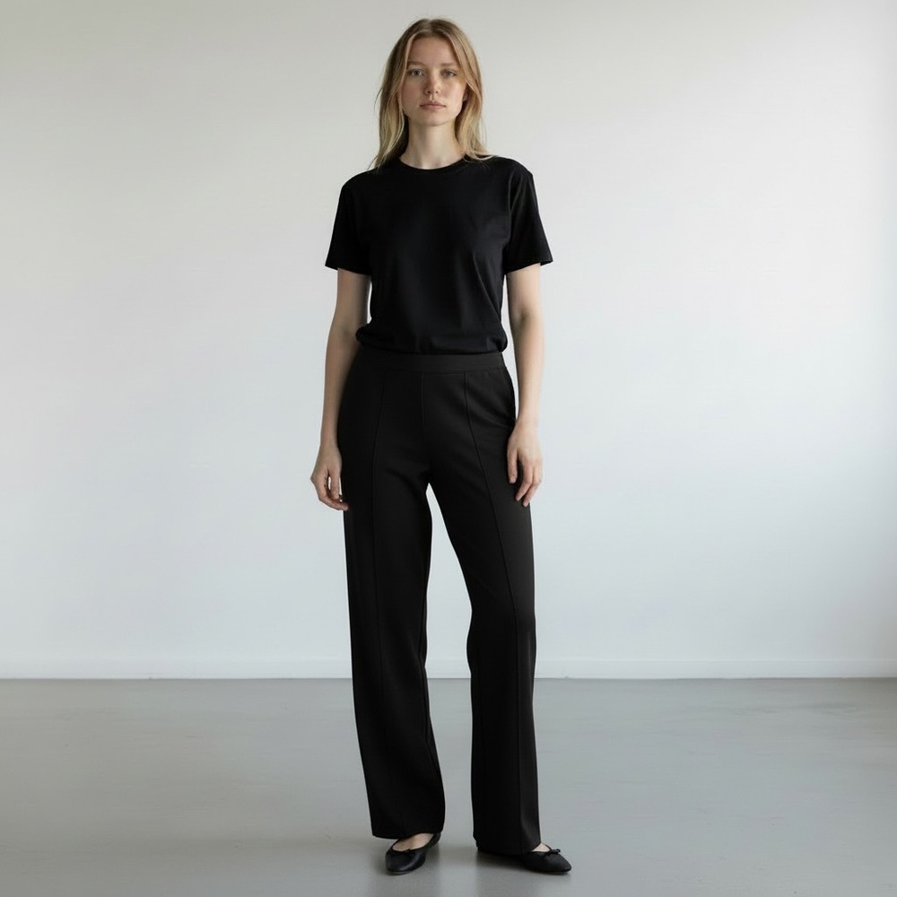 Joan Vass Black Stretch Wide Leg Pants